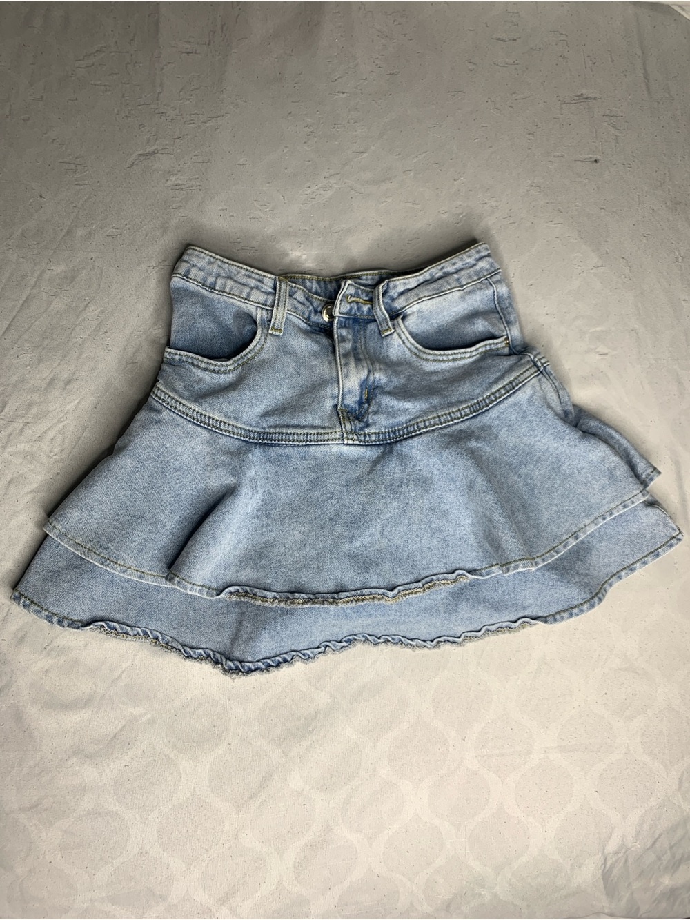 Blue Denim Double Layered Mini Skirt
